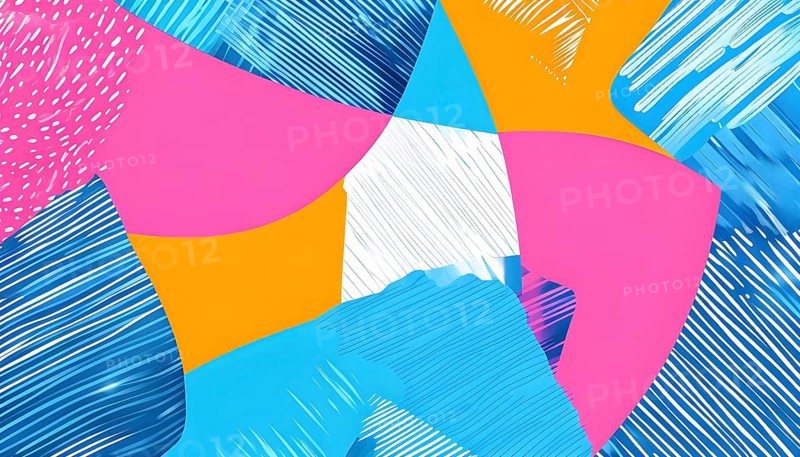 Vibrant patchwork of abstract shapes with pencil texture details, perfect for a variety of creative projects, AI generated