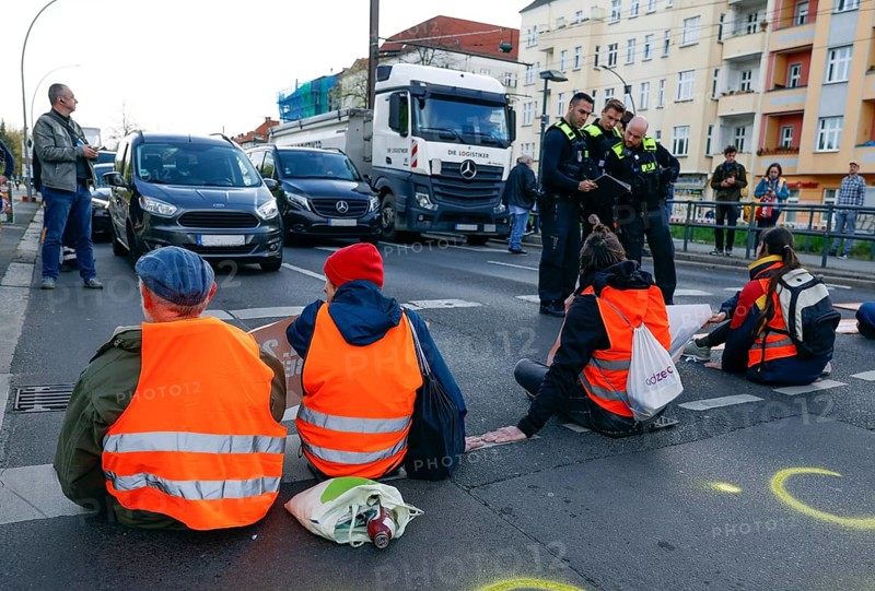Activists of the Last Generation block a street, Berlin, 24 04 2023