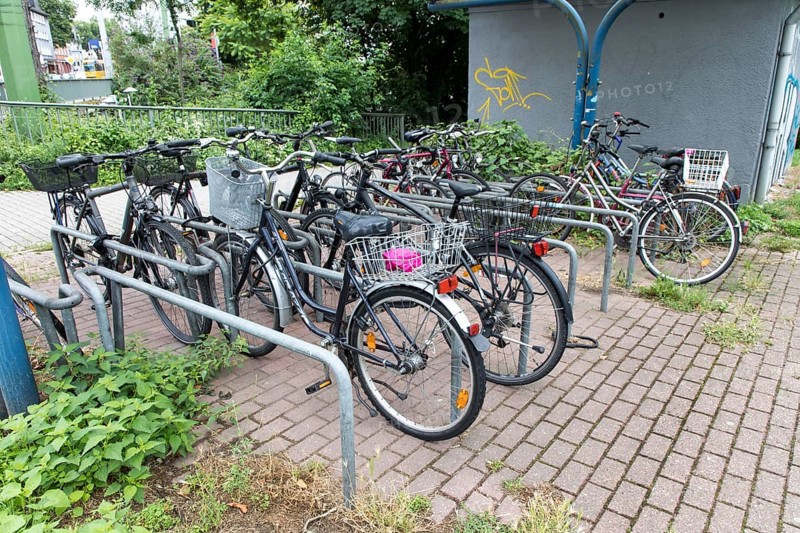 Bicycle parking space, at an S-Bahn station in Essen-Süd, Essen, North Rhine-Westphalia, Germany, Europe