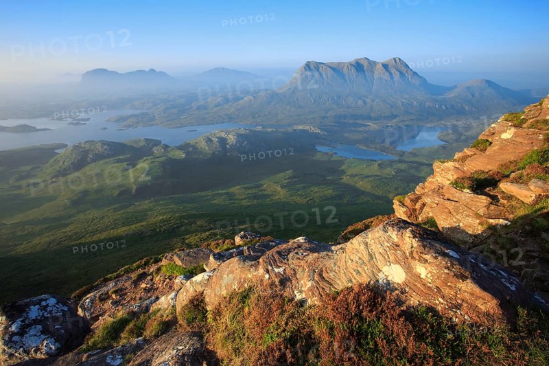 View of Suilven and Cul Mor, Sutherland, Scotland, Great Britain