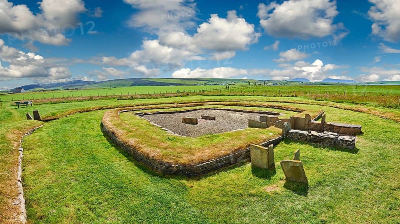 Structure 8 of the Neolithic Barnhouse Settlement archaeological site, circa 3000 BC, Loch of Harray, Orkney Mainland, Scotland, United Kingdom, Europe