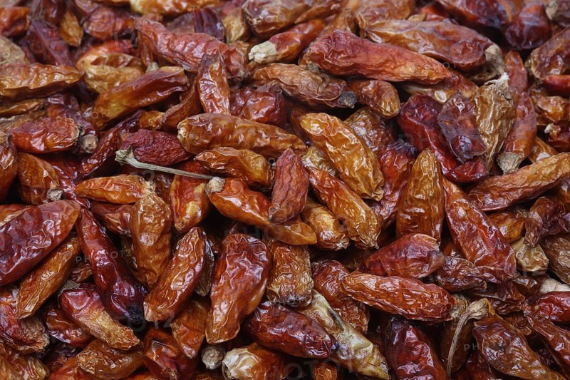 Chilli of the species Pequin or sweet pepper (Capsicum) annuum Pequin, one of the original forms of chilli, dried fruits