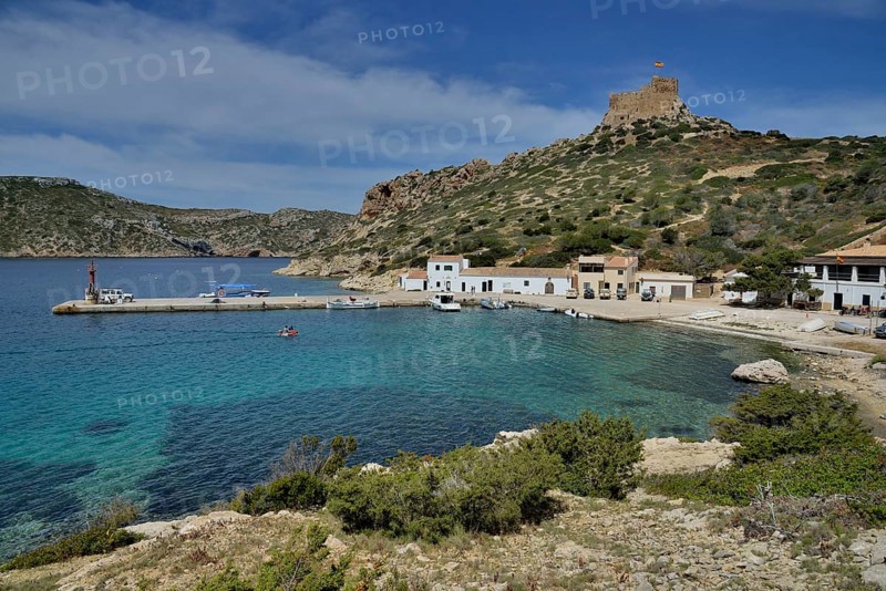 Harbour and Castle of Cabrera, Parque Nacional de Cabrera, Cabrera National Park, Cabrera Archipelago, Majorca, Balearic Islands, Spain, Europe