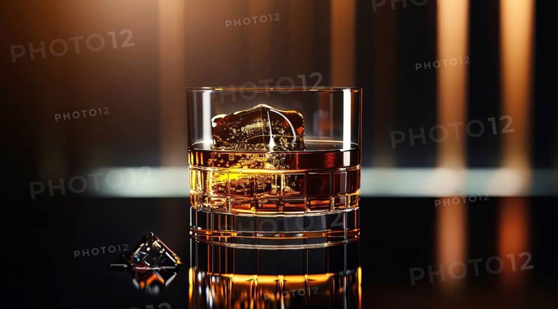 A glass of liquor whiskey or scotch. Close-up of expensive classy whiskey drink, AI generated