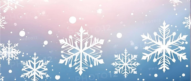 Abstract pattern of snowflakes in varying sizes and shapes in soft white and blue gradients, AI generated
