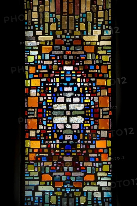 Glass blocks, coloured glass, cemetery near the parish church of St. Mauritius, Langenenslingen, Upper Swabia, Baden-Württemberg, Germany, Europe