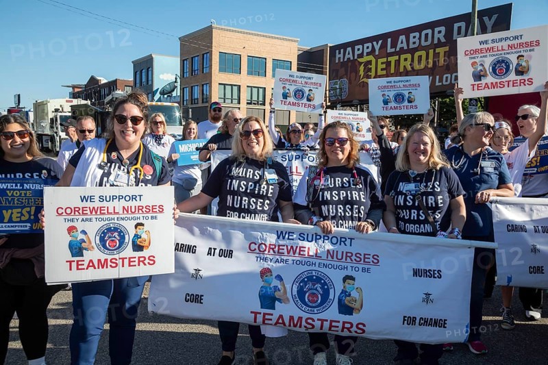 Detroit, Michigan USA, 2 September 2024, Union members participate in Detroit's Labor Day parade. Nurses for Corewell Health are organizing to join the Teamsters Union