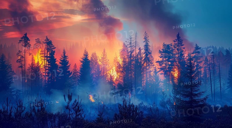 Natural disaster, forest fire raging, AI generated