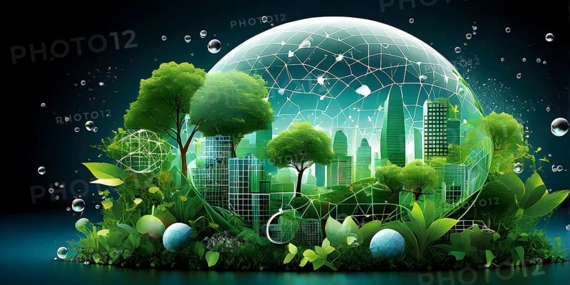 Abstract wallpaper with vector green eco friendly grid ornament symbolizing sustainability, AI generated