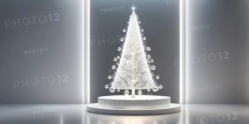 A three dimensional rendering of a futuristic Christmas tree made of glowing, semi-transparent glass, AI generated
