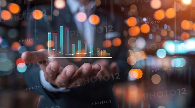 Marketer at stock exchange tracing recent trends and analyzing investments., AI generated