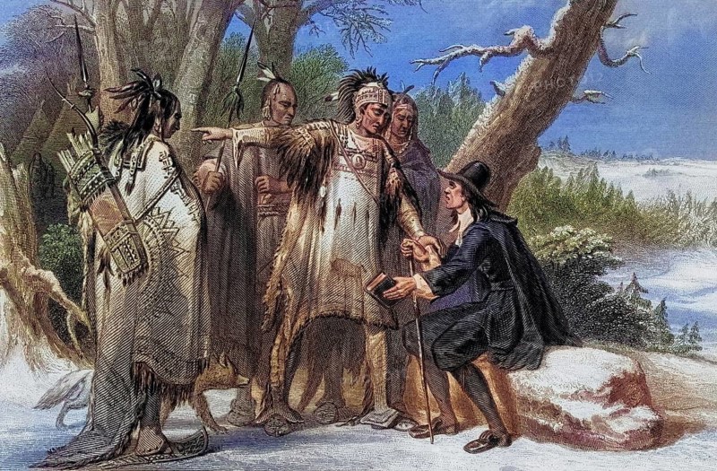 Roger Williams, taken up by the Narragansetts Roger Williams, c. 1603, 1683 English essayist, clergyman, pamphleteer and religious writer, founder of the colony of Rhode Island, Historical, digitally restored reproduction from a 19th century original, Record date not stated