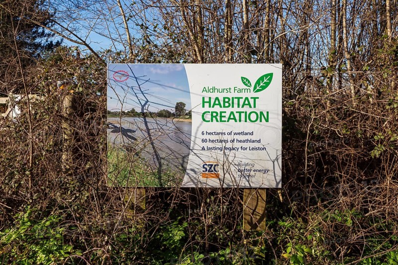 Information sign Sizewell C Consortium habitat creation project, Aldhurst Farm, Leiston, Suffolk, England, UK, EDF Energy