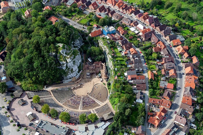 Aerial view, Kalkberg, Karl May Games, theatre, open-air theatre, stage, Bad Segeberg, Schleswig-Holstein, Germany, Europe