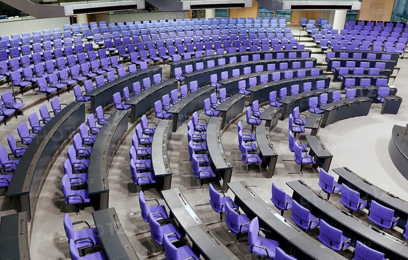 View of the German Bundestag. There are 736 seats for MPs in the 20th German Bundestag. In future, instead of first and second votes, there will be one constituency vote and one main vote, thus eliminating overhang mandates, Berlin, 26.01.2023