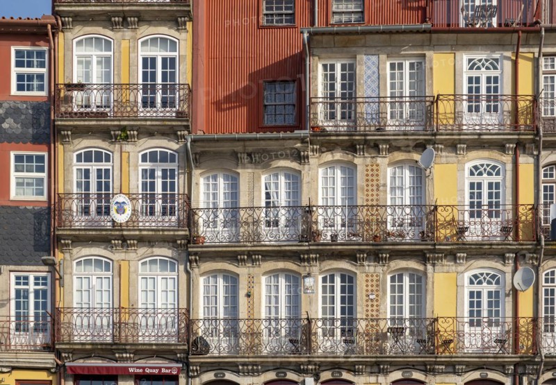 Colorful facades of houses along Cais da Estiva in the Ribeira district, Porto, Portugal, Europe