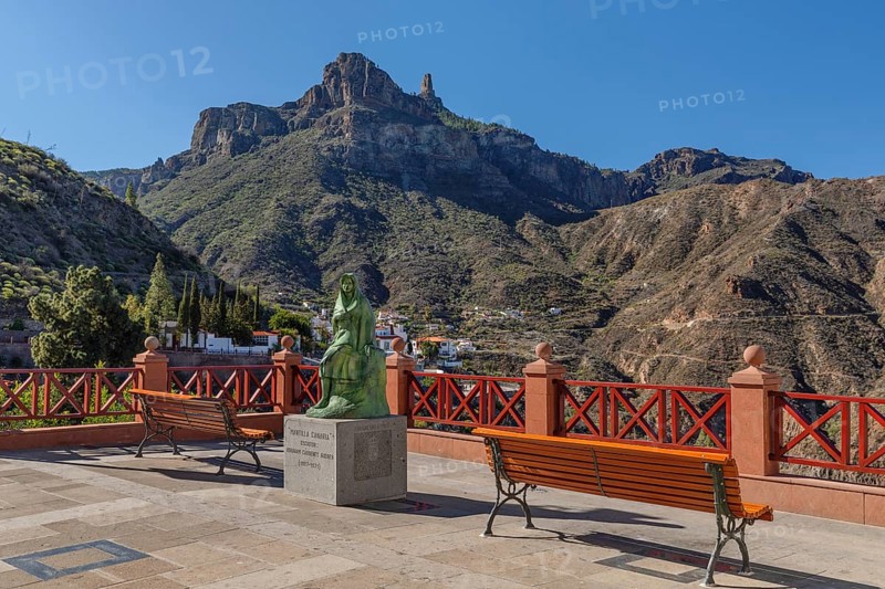 View over Tejeda to Roque Nublo, Gran Canaria, Canary Islands, Spain, Tejeda, Gran Canaria, Canary Islands, Spain, Europe