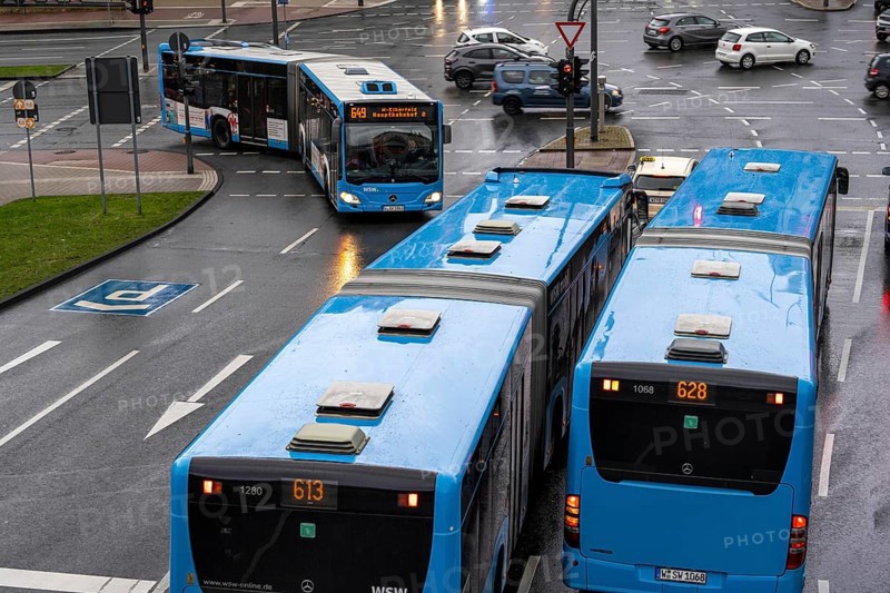 WSW buses at the central bus station, WSW buses, at the main railway station, Wuppertal, North Rhine-Westphalia, Germany, Europe