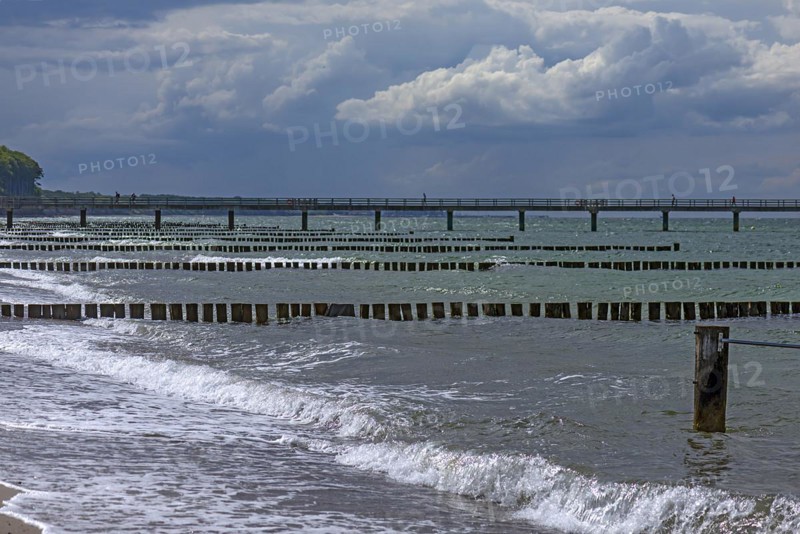 Pier and groynes on the beach at Heiligendamm, Mecklenburg-Vorpommern, Germany, Europe