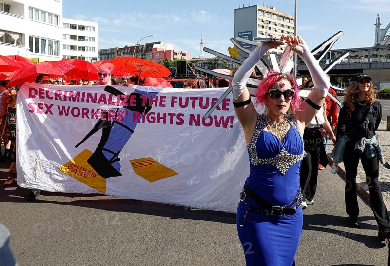 Sex workers demonstrate against the Prostitutes Protection Act on International Whores' Day. They demand an end to the obligation to register and better protection by the police against assaults, Berlin, 03.06.2023