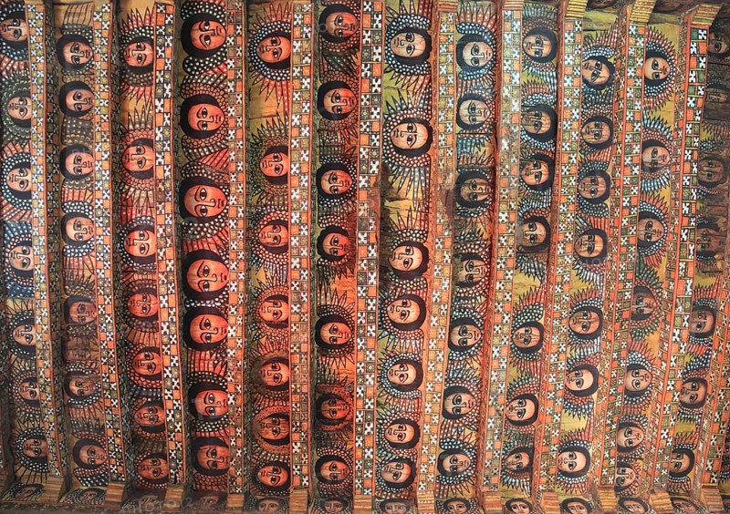Amhara region, near Gondar, Gonder, church ceiling with angel heads and cross ornaments in the Debre Berhan Selassie church, built in the 17th century, UNESCO, world, heritage, cultural heritage, Ethiopia, Africa