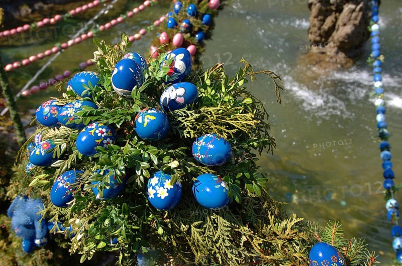 Easter custom, Easter fountain in Franconian Switzerland, detail, here in Bieberbach, district of Forchheim, Upper Franconia, Bavaria, Germany, Europe