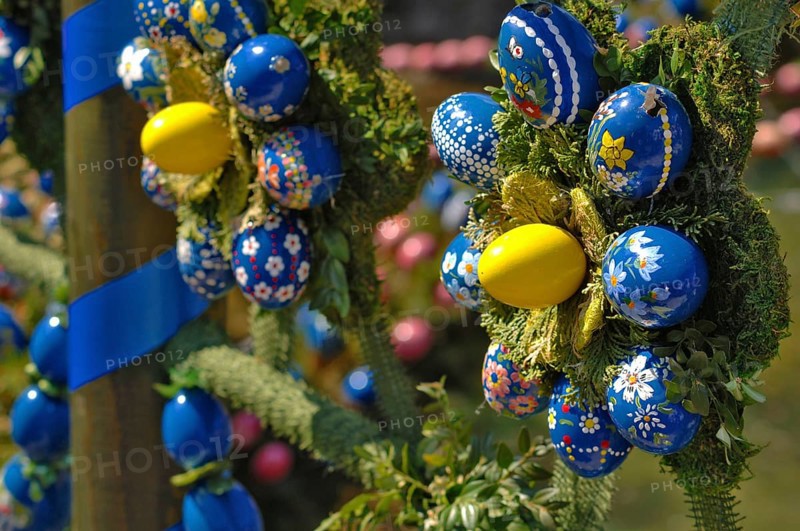 Easter custom, Easter fountain in Franconian Switzerland, detail, here in Bieberbach, district of Forchheim, Upper Franconia, Bavaria, Germany, Europe