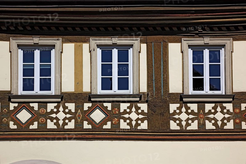Franconian half-timbered house in Hassfurt, market square, Hassberge district, Lower Franconia, Bavaria, Germany, Europe
