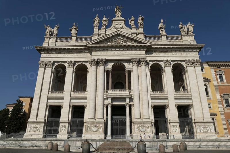 Main façade of the Lateran Basilica, Basilica San Giovanni in Laterano, Cathedral of the Diocese of Rome, Monti district, Rome Italy