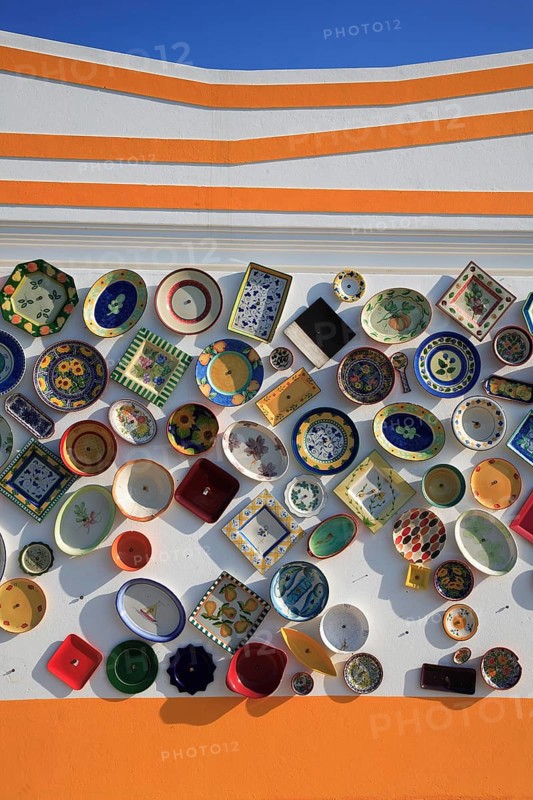 Shop decoration of a ceramic dealer, decoration facade, near Sagres, Algarve, Portugal, Europe