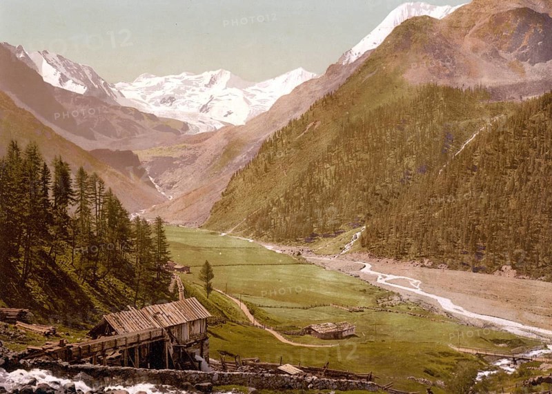 Sawmill in Sulden, Suldental, formerly Austria-Hungary, today South Tyrol, Italy, Historical, digitally restored reproduction from a 19th century original, Record date not stated, Europe