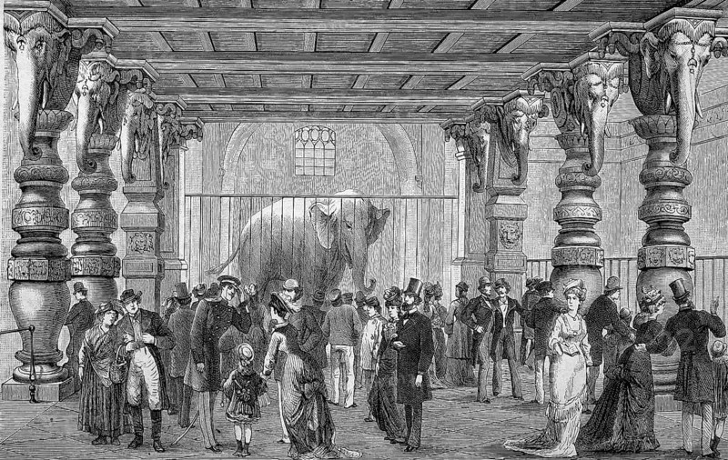 The Elephant House in the Berlin Zoological Garden, Berlin, Germany, Historical, digitally restored reproduction from a 19th century original, around 1890, Record date not stated, Europe