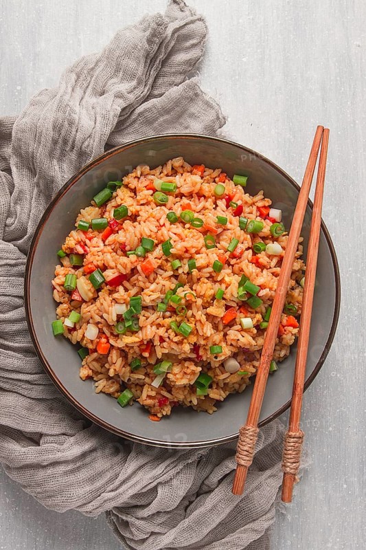 Fried Rice, with vegetables and egg, Chinese cuisine, homemade, no people