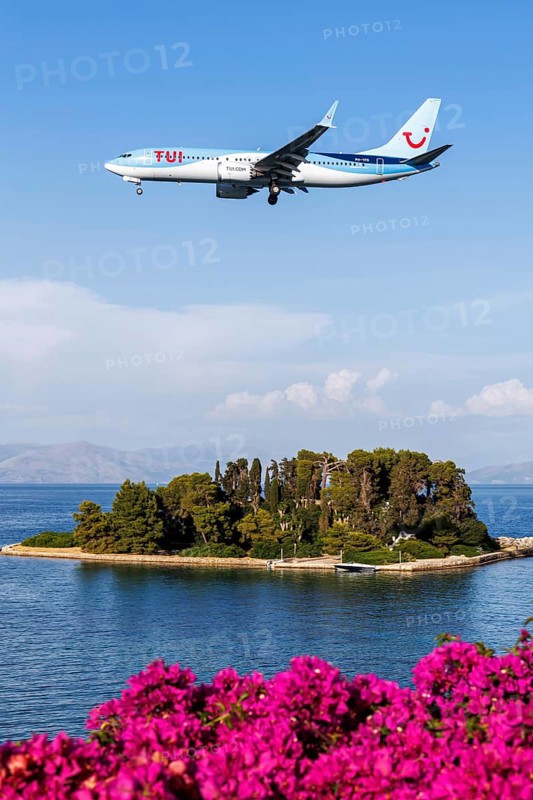 A Boeing 737 MAX 8 aircraft of TUI Airlines Netherlands with the registration PH-TFO at Corfu Airport, Greece, Europe