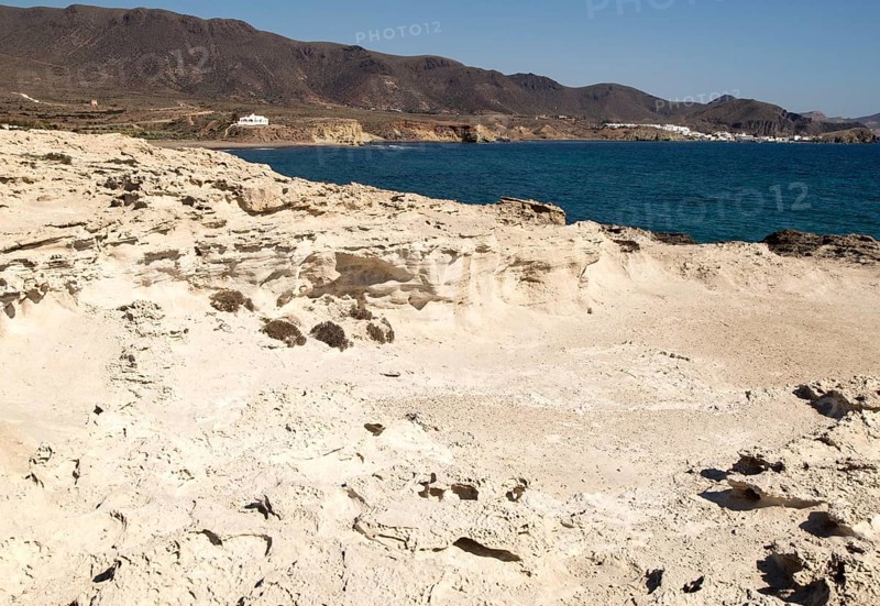 Fossilised sand dune rock structure, Los Escullos, Cabo de Gata natural park, Almeria, Spain, Europe