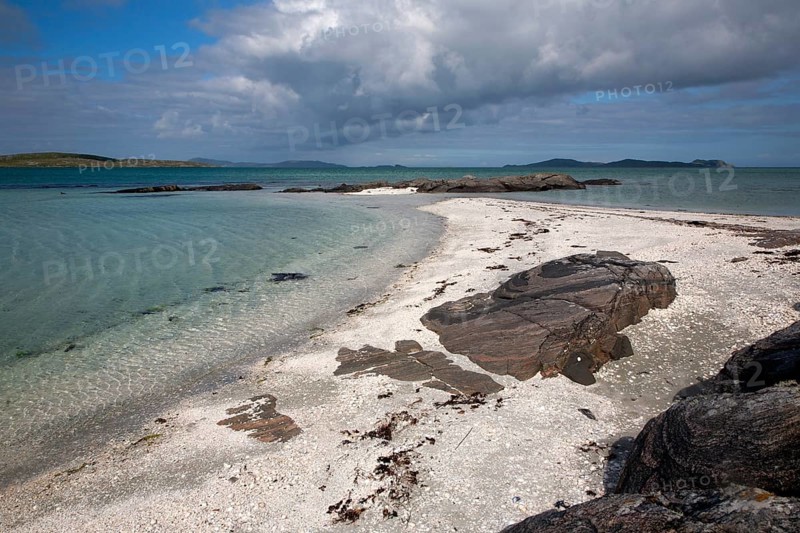 White sand at Traigh Mhor beach, the Cockle Strand, Barra, Outer Hebrides, Scotland, UK