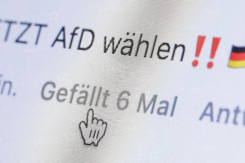 Symbolic photo on the AFD in social networks. A post on Instagram says, Vote AfD now, Berlin, 13/02/2024