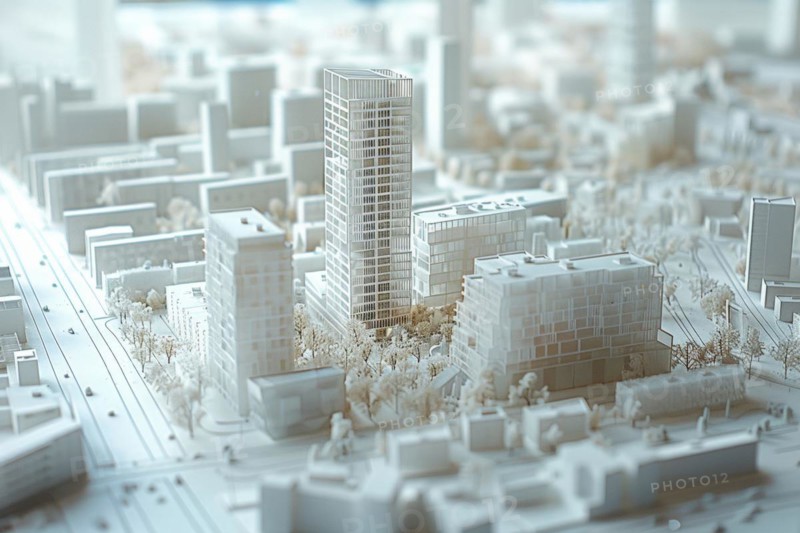Architectural model made of plastic, model making for architecture, design, architectural design of a modern residential neighbourhood, housing estate on a body of water, new construction, modern residential buildings, AI generated, AI generated