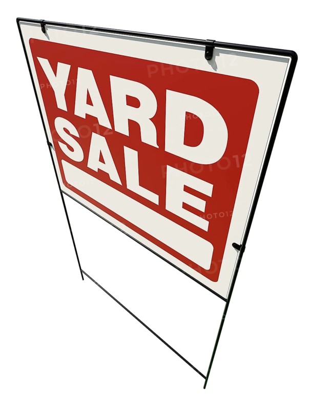 Left facing yard sale real estate yard sign isolated on a white background