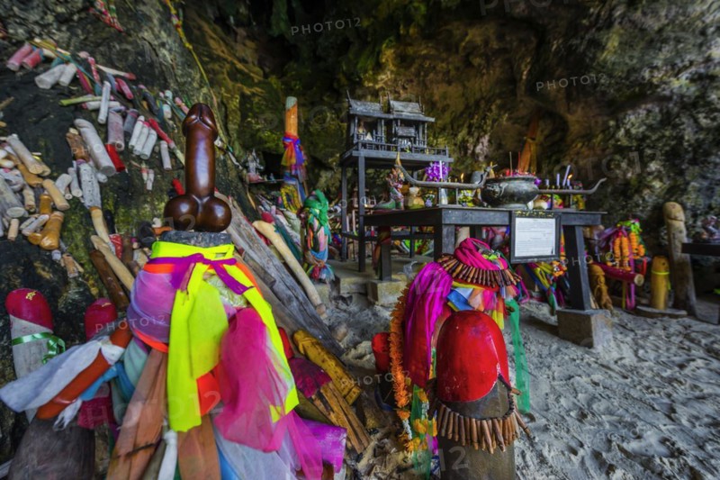 Princess cave at Phra Nang beach near Krabi, fertility, fertility temple, penis, dildo, penis grotto, phallus, phallus symbol, symbol, religion, pilgrimage site, faith, superstition, place, pilgrimage, Buddhism, Buddhist, cave, statues, sculpture, replica, Eros, symbolic, tradition, traditional, pilgrimage, travel, tourism, culture, figure, Krabi, Thailand, Asia