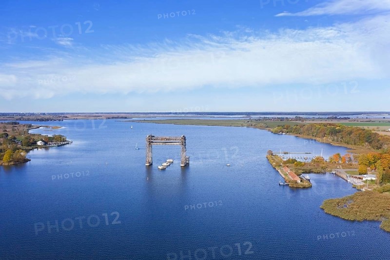 Centre section of the Karnin Lift Bridge, Hubbrücke Karnin in the Peenestrom, former railway bridge linking Usedom to the mainland, destroyed in 1945