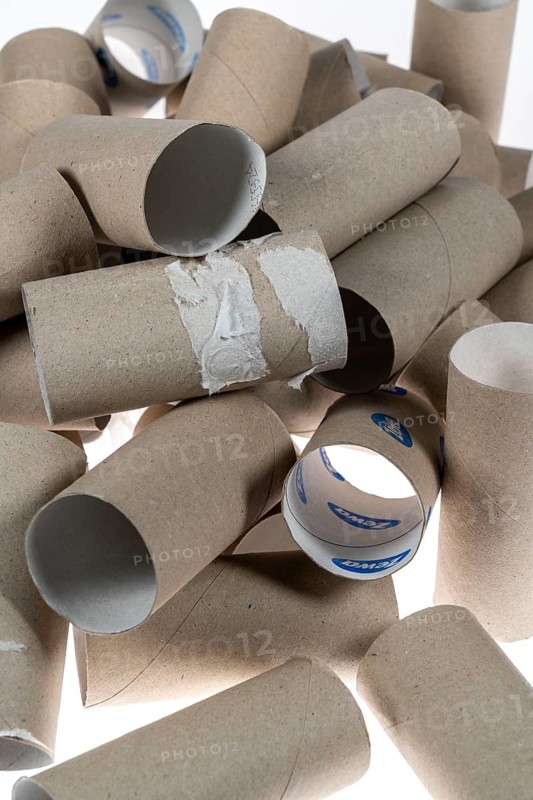 Pile, mountain of empty, used toilet paper rolls