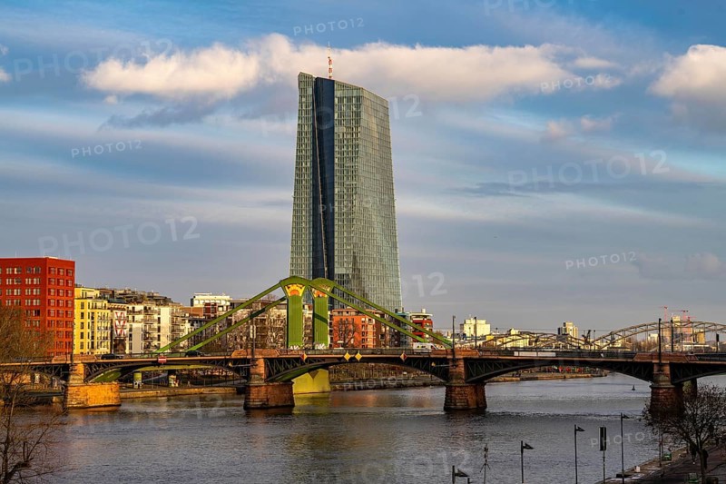 The building of the European Central Bank, ECB, on the Main, Flößerbrücke, in Frankfurt, Hesse, Germany, Europe