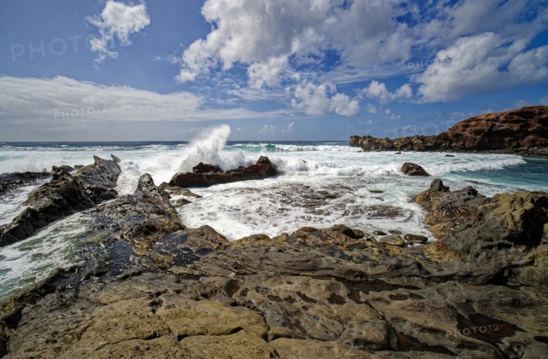 Lava rocks at the Playa de los Ciclos near the Green Lake, Lago Verde, El Golfo, Lanzarote, Canary Islands, Canary Islands, Spain, Europe