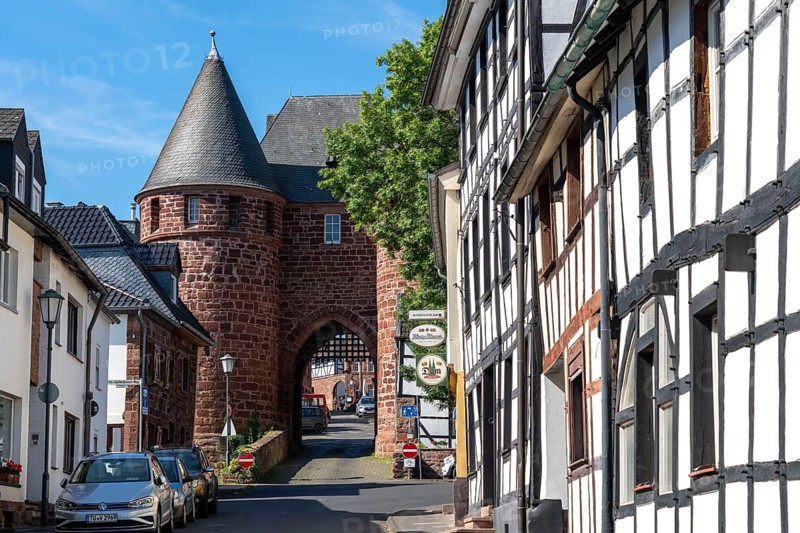The Düren Tor, tower gate of the town fortifications of the town of Nideggen, Eifel, North Rhine-Westphalia, Germany, Europe