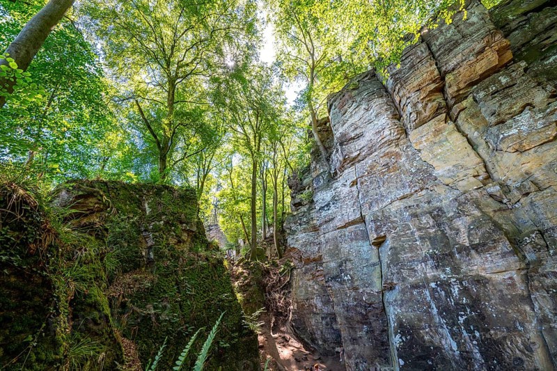 The Devil's Gorge, narrow, accessible gorge of sandstone rocks, with steep rocky gorges, near Irrel, Southern Eifel nature park Park, Rhineland-Palatinate, Germany, Europe