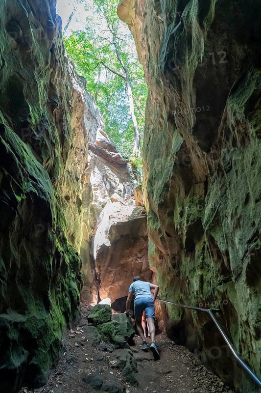 The Devil's Gorge, narrow, accessible gorge of sandstone rocks, with steep rocky gorges, near Irrel, Southern Eifel nature park Park, Rhineland-Palatinate, Germany, Europe