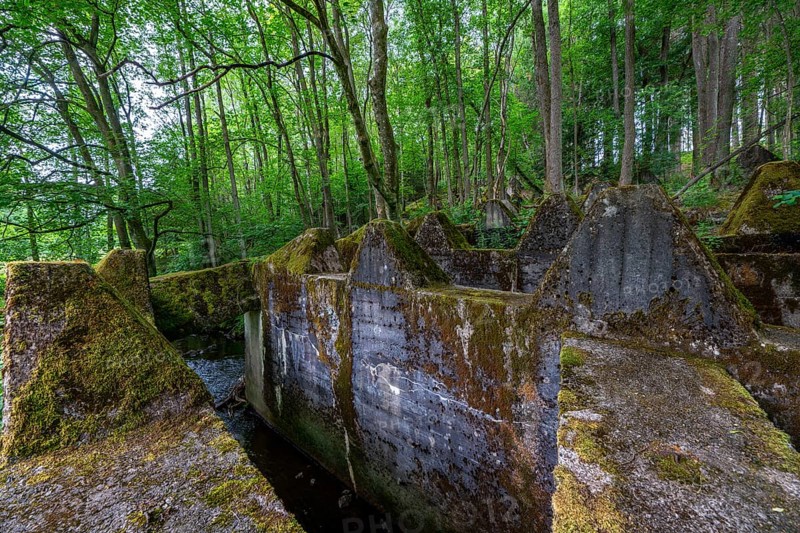 Remains of the Westwall across the Grölisbach, near Roetgen, 100 metre long anti-tank barrier through a small valley, built in 1939, Eifel, North Rhine-Westphalia, Germany, Europe