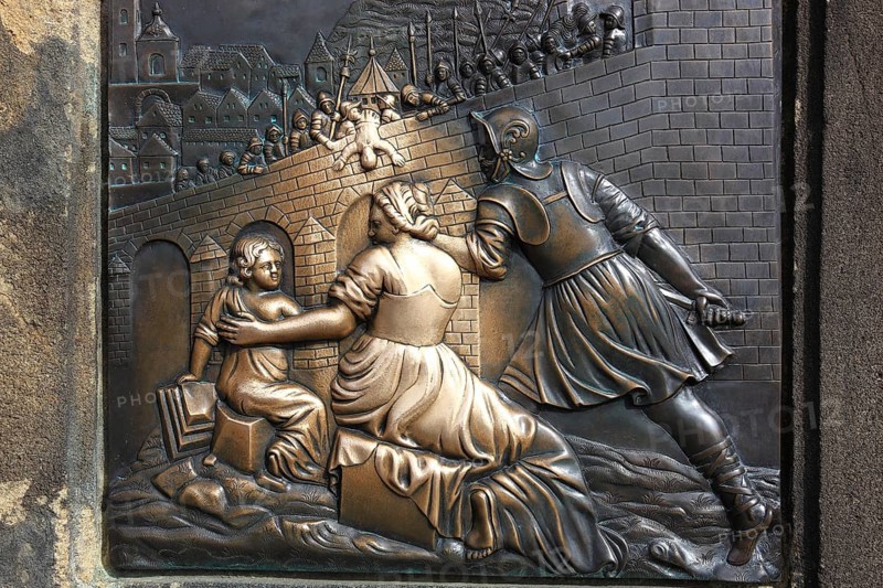 Part of the monument commemorating the drowning of St John Nepomuk on Charles Bridge, Prague, Czech Republic, Europe