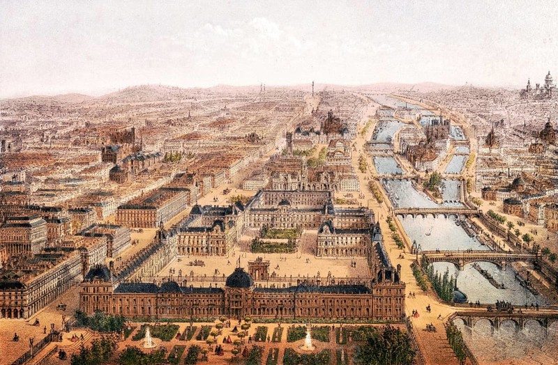 Panorama of the Tuileries and the Louvre, Paris around 1870, France, Historical, digitally restored reproduction from a 19th century original, Record date not stated, Europe